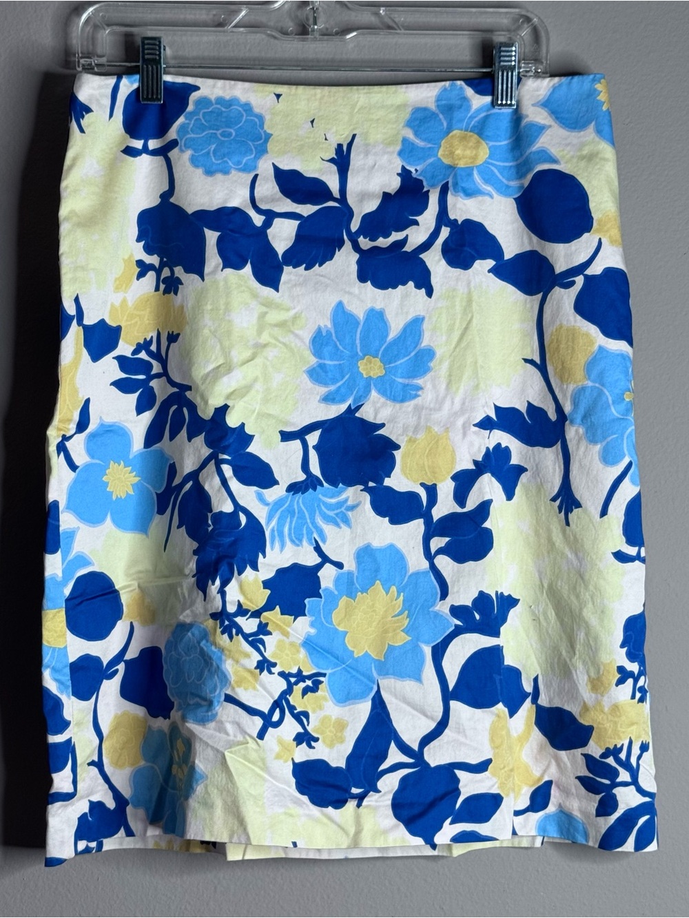Ann Taylor Woman’s Blue Multi-Color Floral Print 100% Cotton Pencil Skirt Sz 14